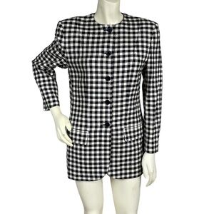 Salvatore Ferragamo Black White Checkered Plaid Blazer Mini Dress Jacket Sz 4